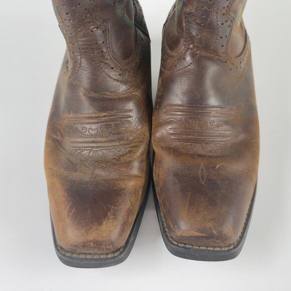 Justin Womens Cowboy Western Boots Brown Leather Sz 7.5B Style L2552 Embroidered - Picture 3 of 8